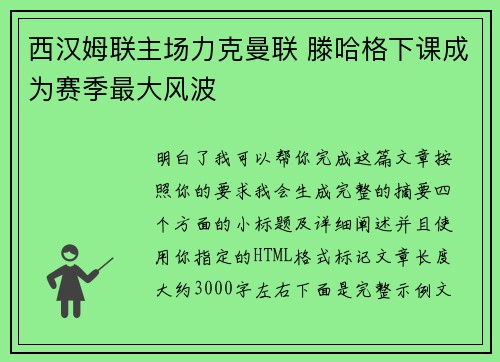西汉姆联主场力克曼联 滕哈格下课成为赛季最大风波 西汉姆联主场力克曼联 滕哈格下课成为赛季最大风波